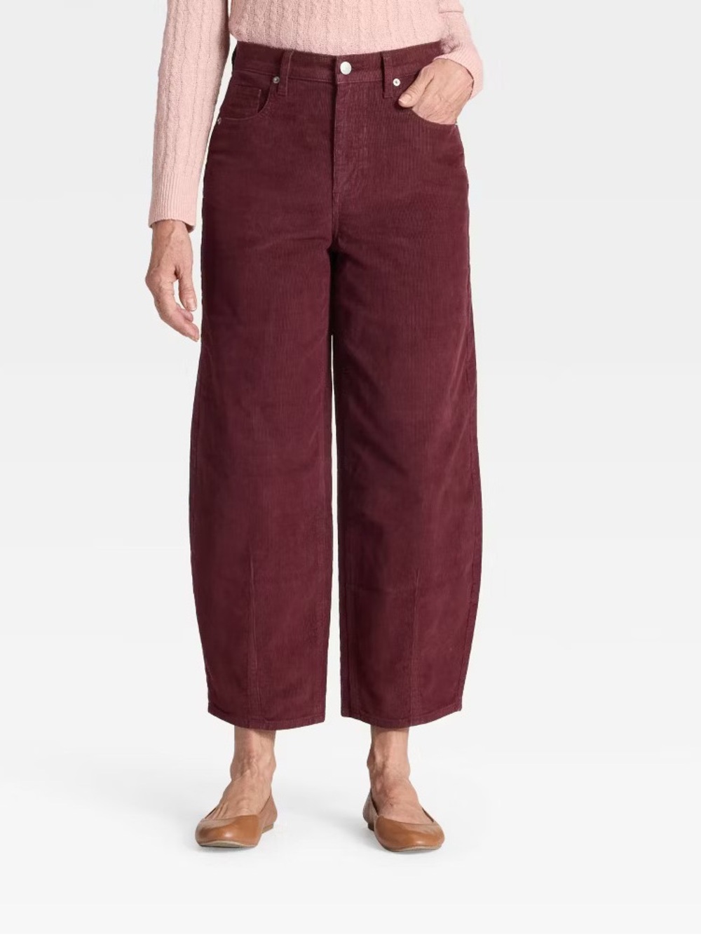 NWT Women’s Universal Thread High-Rise Corduroy Barrel Jeans Sz 14 Burgundy
